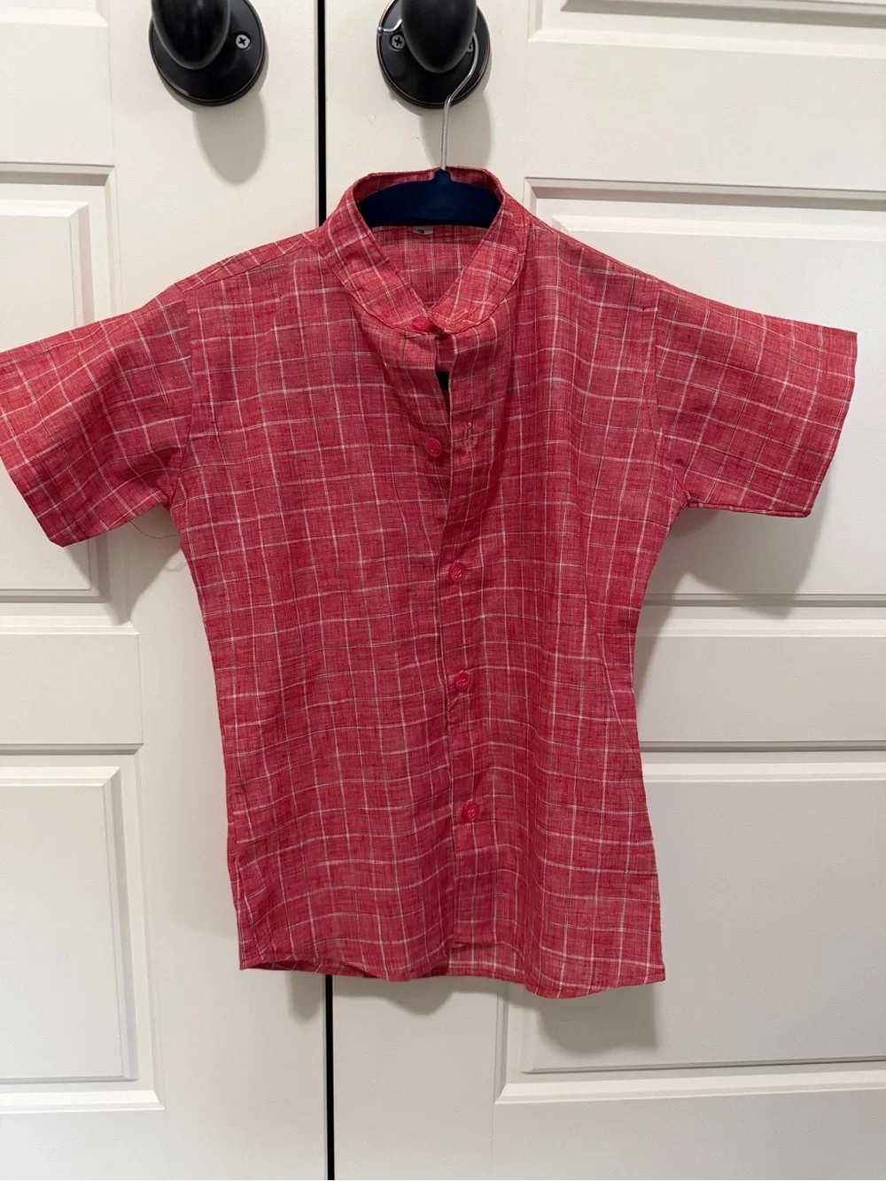 Boys Red Plaid Button-Up Kurta Shirt